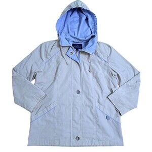 Mackintosh New England Rain Jacket Womens Large Gray Hooded Zip Coat